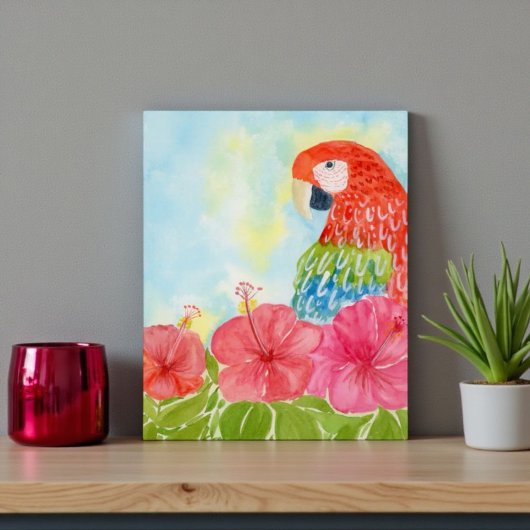 Scarlet Macaws and Pink Hibiscus ポストカード