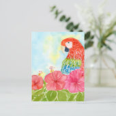 Scarlet Macaws and Pink Hibiscus ポストカード (スタンド正面)