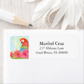 Scarlet Macaws and Pink Hibiscus Return Address ラベル (インサイチュ)