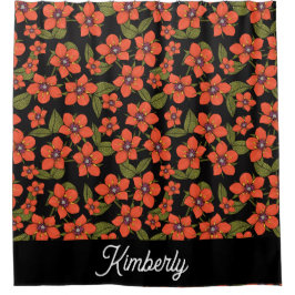 Scarlet Pimpernel Watercolor Monogram シャワーカーテン