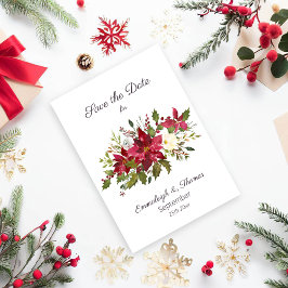 Scarlet Red Pointsettia花模様日付の保存 セーブザデート