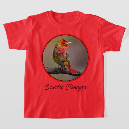  Scarlet Tanager 換羽 - オリジナル写真 Tシャツ (レイダウン)
