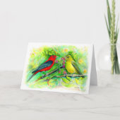 Scarlet Tanagers Watercolor ハッピーバースデー カード (正面)