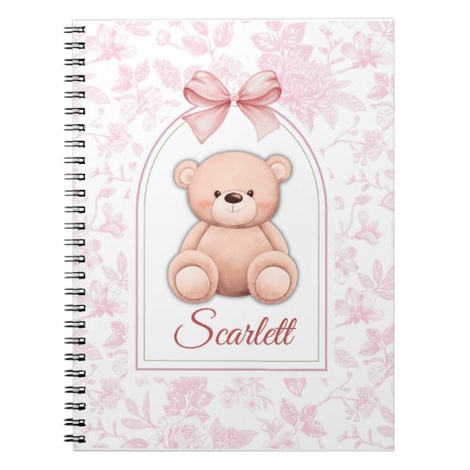 Scarlett | Custom Pink Teddy Bear Nursery Design ノートブック (正面)