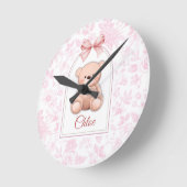 Scarlett | Custom Pink Teddy Bear Nursery Design  ラウンド壁時計 (傾斜)