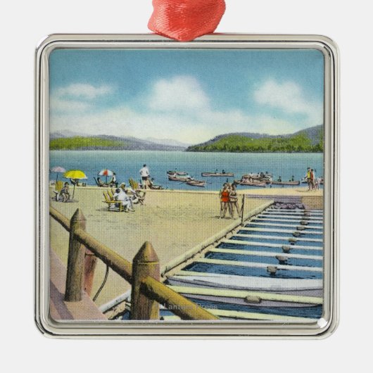 Scaroon領域からのビーチそして桟橋の眺め メタルオーナメント (正面)
