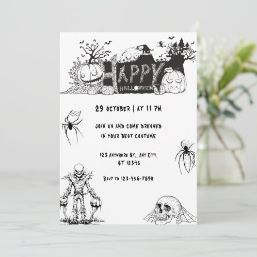 Scary Black and White happy Halloween Party 招待状 (スタンド正面)