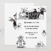 Scary Black and White happy Halloween Party 招待状 (正面/裏面)