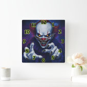 Scary Clown  Square Wall Clock スクエア壁時計 (ホーム)