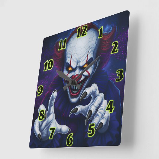 Scary Clown  Square Wall Clock スクエア壁時計 (傾斜)