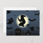 Scary Dark Halloween Night and Witch  シーズンポストカード (正面/裏面)