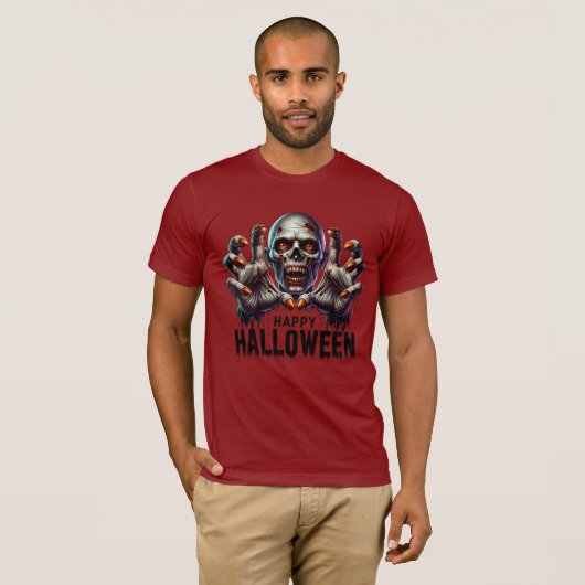 Scary Face & Hand Halloween Horror Design Tシャツ (正面フル)
