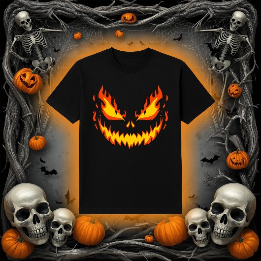 Scary Fiery Jack-O-Lantern Face Tシャツ