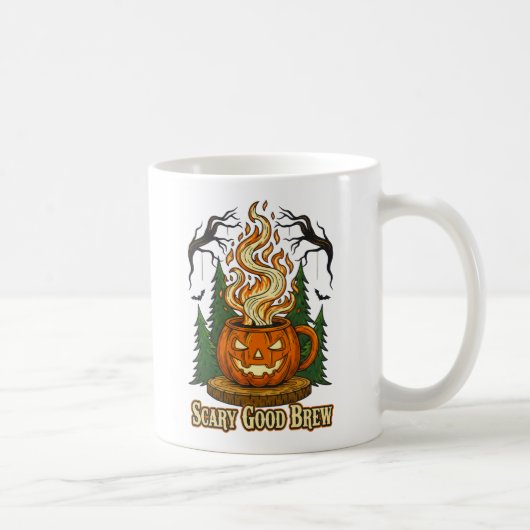 Scary Good Brew Pumpkin Coffee Halloween Art コーヒーマグカップ (右)