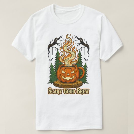 Scary Good Brew Pumpkin Coffee Halloween Art Tシャツ (デザイン正面)