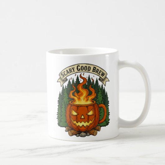 Scary Good Brew Pumpkin Mug Halloween Design コーヒーマグカップ (右)