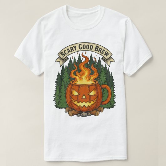 Scary Good Brew Pumpkin Mug Halloween Design Tシャツ (デザイン正面)