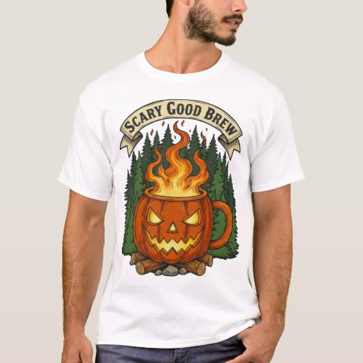 Scary Good Brew Pumpkin Mug Halloween Design Tシャツ (正面)