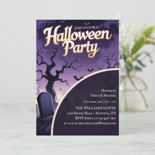 Scary Graveyard Spooky Halloween Party 招待状 (スタンド正面)