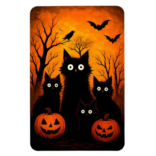 Scary Halloween Cats and Bats Design | Dark Horror マグネット (縦)