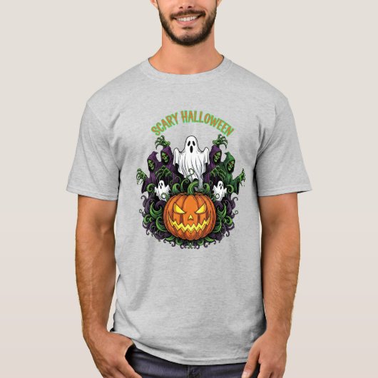 Scary Halloween Ghost & Reaper Tee Tシャツ (正面)
