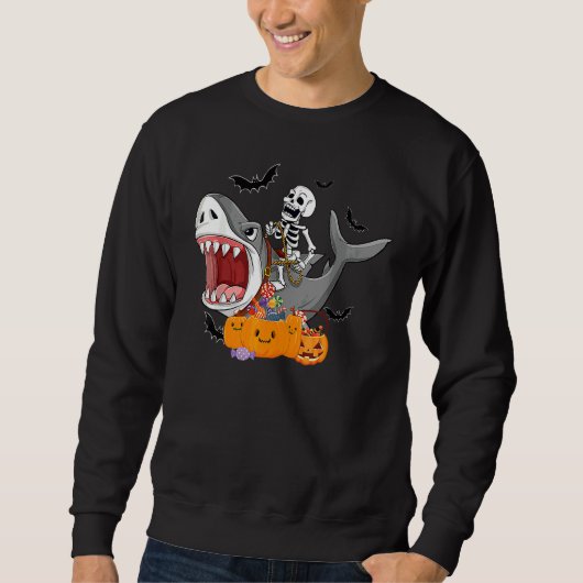 Scary Halloween Jackolantern Skeleton Shark Costum スウェットシャツ (正面)
