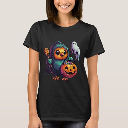 Scary Halloween Kiwi Bird Ghost Spooky Candy Bag 5 Tシャツ (正面)