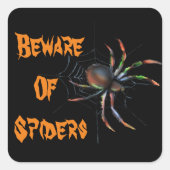 Scary Halloween Metallic Spider And Web スクエアシール (正面)