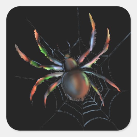 Scary Halloween Metallic Spider And Web スクエアシール (正面)