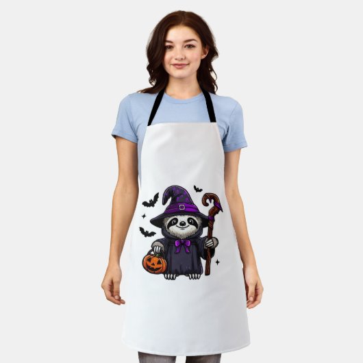 Scary Halloween Sloth Witch Hat Costume Spooky Sea エプロン (着用した状態)