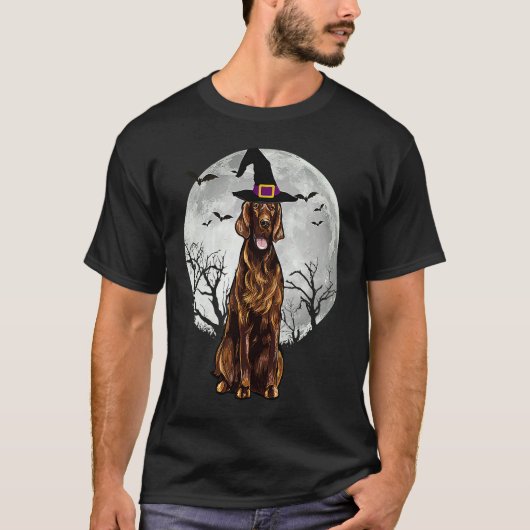 Scary Irish Setter Dog Witch Hat Halloween Tシャツ (正面)