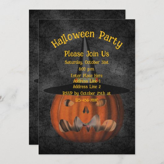 Scary Jack-O-Lantern Pumpkin Halloween 招待状 (正面/裏面)