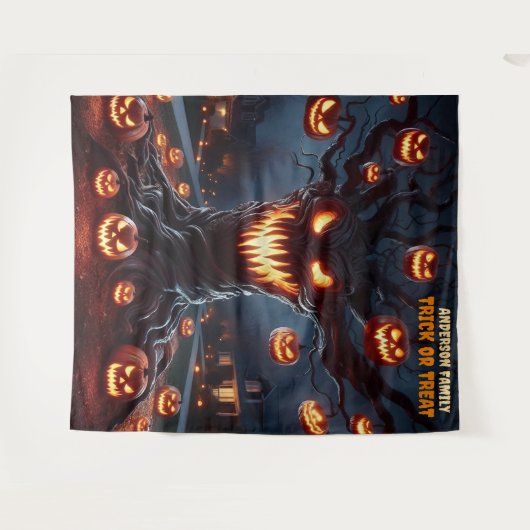 Scary Jack-o'-Lantern Tree Halloween Hanging タペストリー (正面(横))