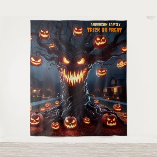 Scary Jack-o'-Lantern Tree Halloween Hanging タペストリー (正面)