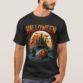 Scary Moonlit Haunted Castle Grim Reaper Halloween Tシャツ