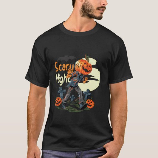 Scary Night Pumpkin Head Halloween T-Shirt Tシャツ (正面)