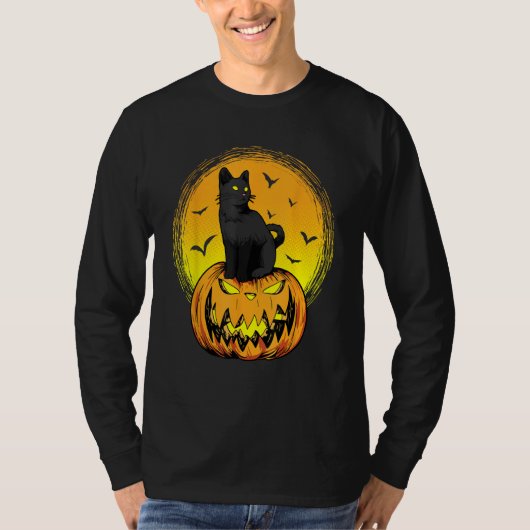 Scary Nightcat Black Cat With Yellow Eyes Pumpkin  Tシャツ (正面)