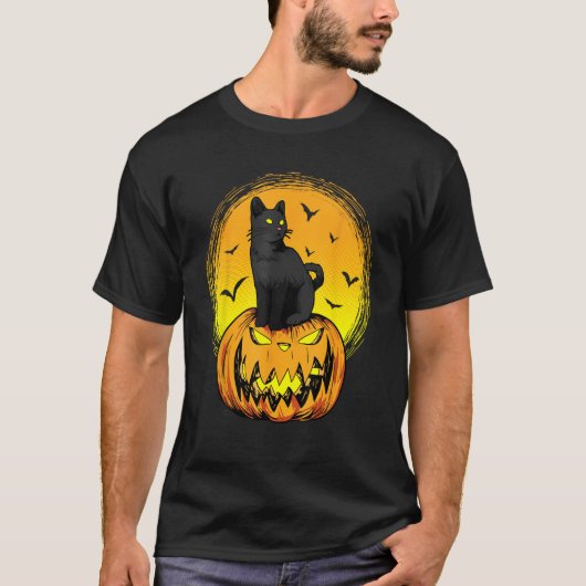 Scary Nightcat Black Cat With Yellow Eyes Pumpkin  Tシャツ (正面)