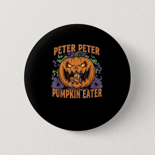 Scary Peter Pumpkin Eater Halloween Jack O Lantern 缶バッジ (正面)