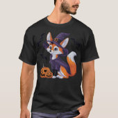 Scary Pumpkin Bat Funny Witch Hat Fennec Fox Hallo Tシャツ (正面)