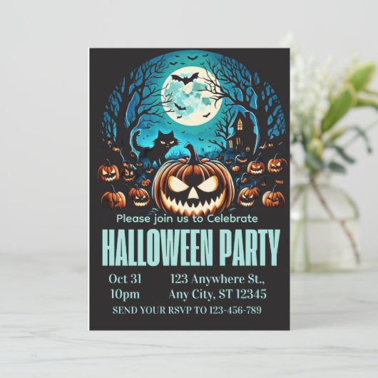 Scary Pumpkin Moonlit Halloween Party Invite 招待状 (スタンド正面)