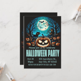 Scary Pumpkin Moonlit Halloween Party Invite 招待状