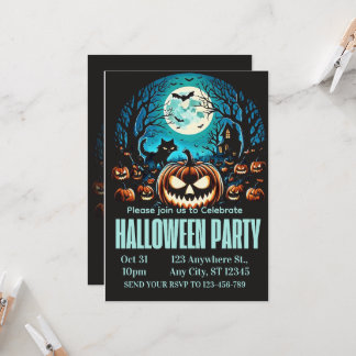 Scary Pumpkin Moonlit Halloween Party Invite 招待状