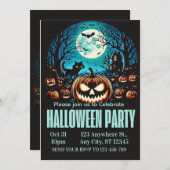 Scary Pumpkin Moonlit Halloween Party Invite 招待状 (正面/裏面)