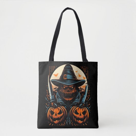 Scary Pumpkin Scarecrow Halloween Killer トートバッグ (正面)