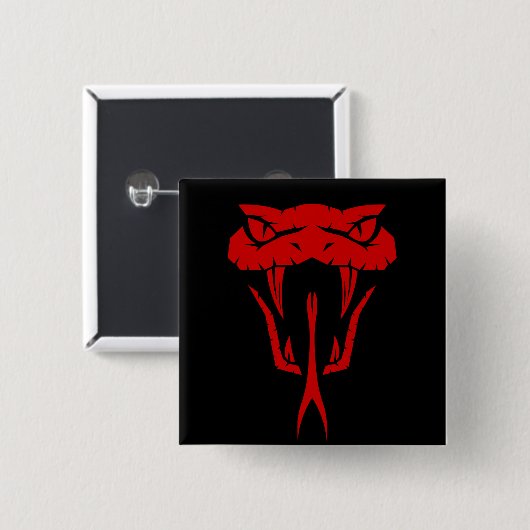 Scary Red Snake Attacking Position - Black  缶バッジ (正面&裏面)