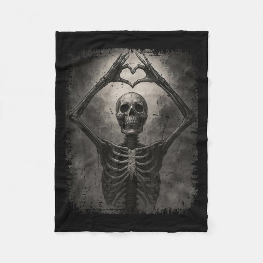 Scary Skeleton Hands Heart Sign Funny Halloween Co フリースブランケット (正面)