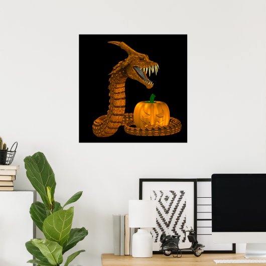 Scary Snake Protecting A Pumpkin ポスター (ホームオフィス)