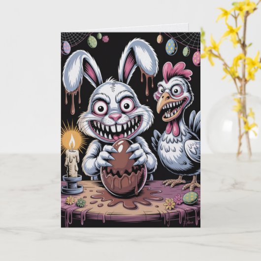 Scary Surreal Horror Easter Card Dark Holiday  カード (黄色い花)