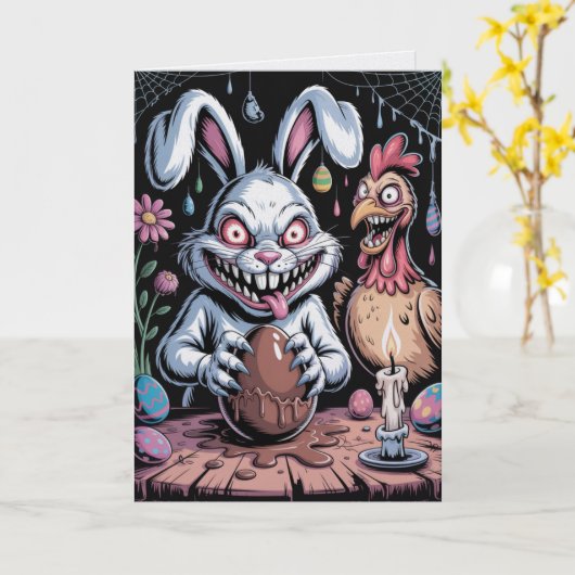 Scary Surreal Horror Easter Card Dark Holiday  カード (黄色い花)